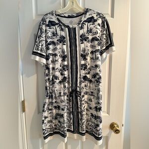 Tory Burch Navy & White Toile T-Shirt Dress Size L
